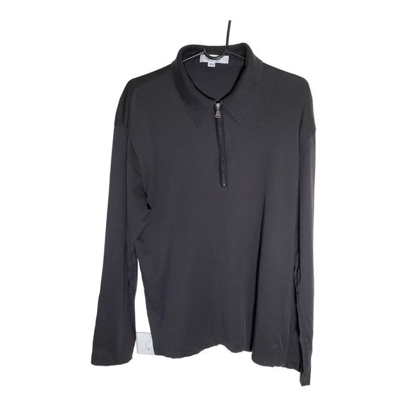 CALVIN KLEIN 1/4 Zip Up Collar Black Pullover Long Sleeve Shirt Men's Size Large - Picture 2 of 6